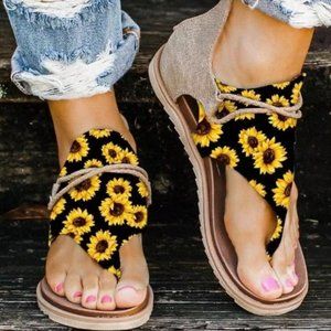 Summer Sunflower Zipper Flat Sandals
